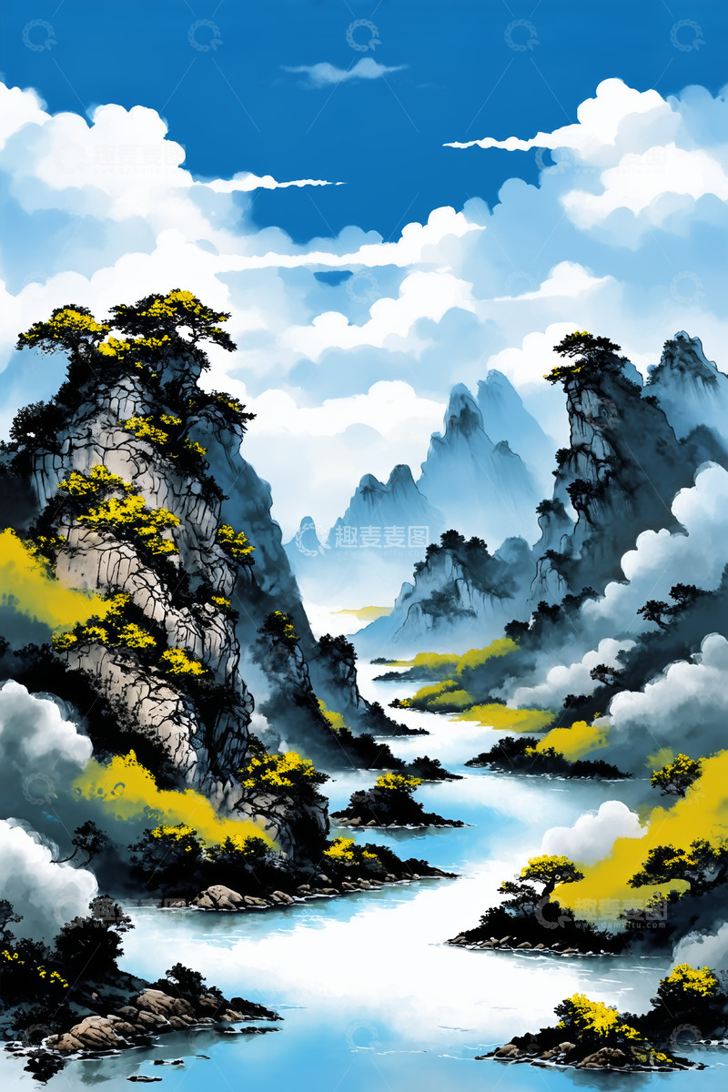 高清大图下载【趣麦麦图】中式山水风景图