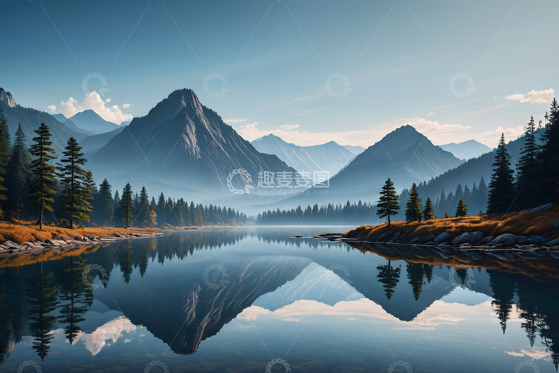 高清大图下载【趣麦麦图】山水湖泊自然风光全景