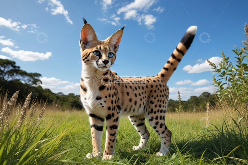 高清大图下载【趣麦麦图】草原上站立的薮猫