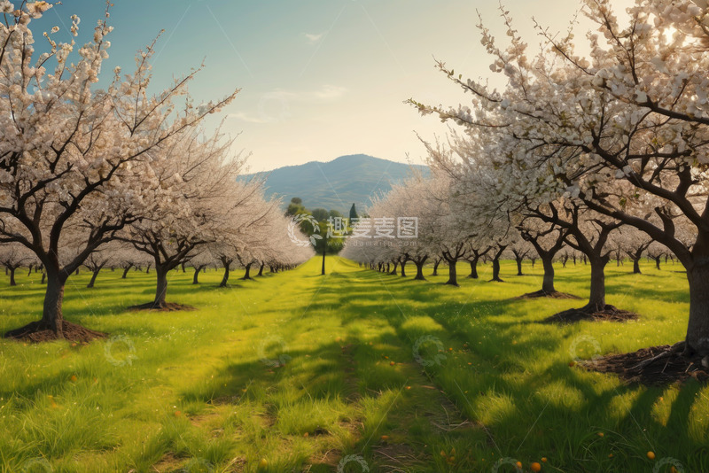 高清大图下载【趣麦麦图】盛开的花树果园户外风景
