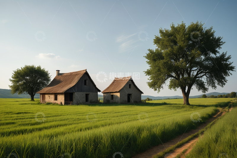 高清大图下载【趣麦麦图】田野中的乡村小屋