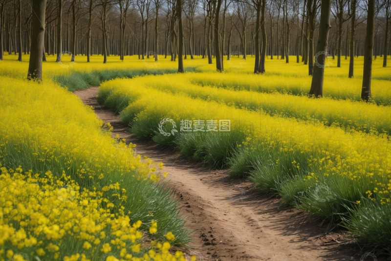 高清大图下载【趣麦麦图】林间油菜花田中的小径