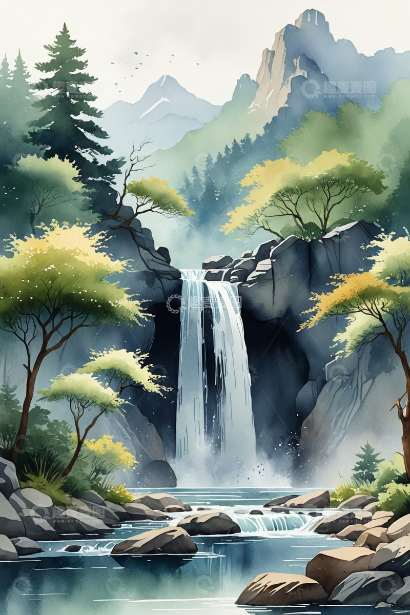 高清大图下载【趣麦麦图】山林间瀑布自然景观