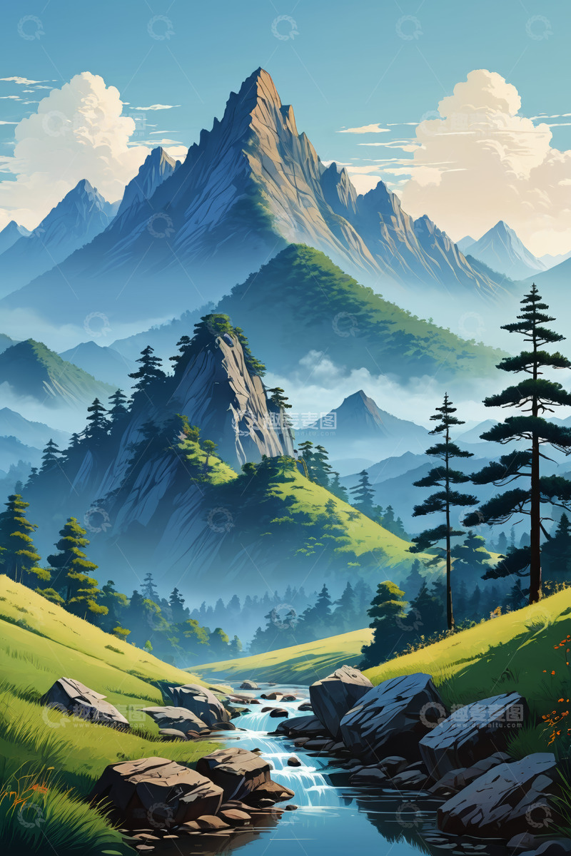 高清大图下载【趣麦麦图】山林间溪流自然风光