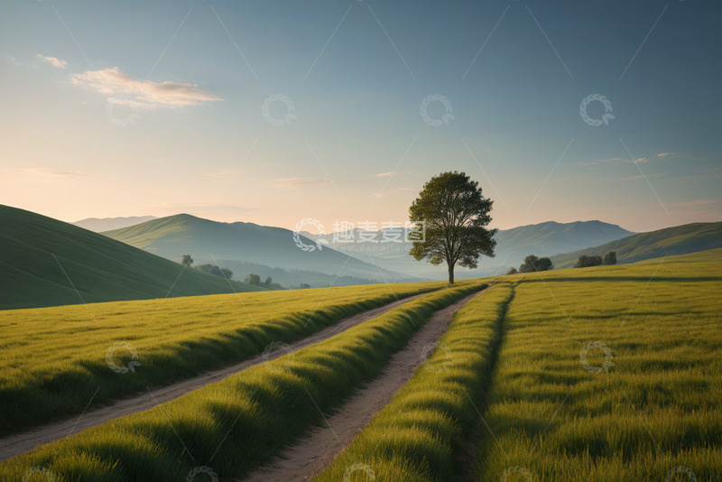 高清大图下载【趣麦麦图】田野间小路旁的独树自然风光