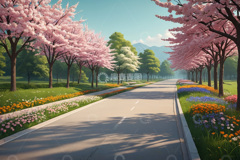 高清大图下载【趣麦麦图】公园樱花大道自然风光