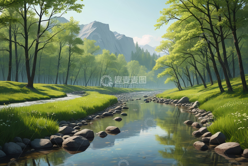 高清大图下载【趣麦麦图】森林中的河流自然风光