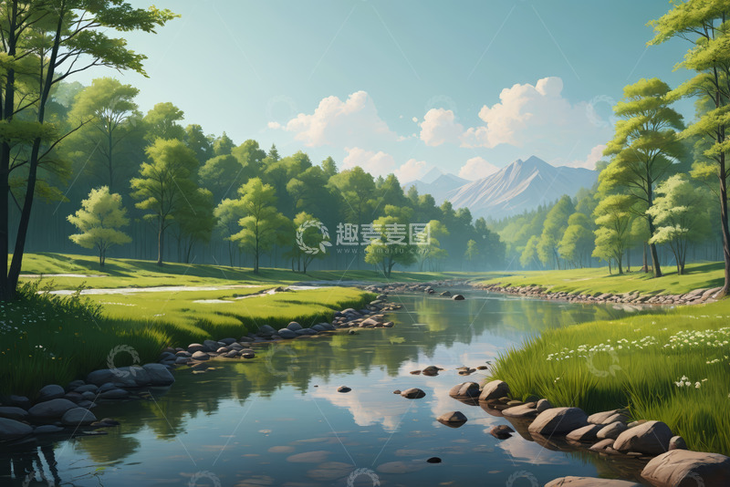高清大图下载【趣麦麦图】森林河流自然风光