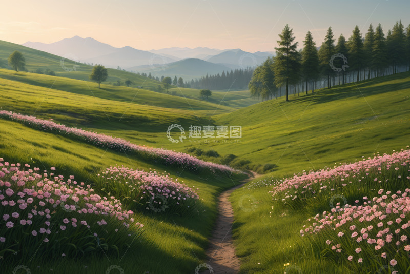 高清大图下载【趣麦麦图】山间草地花海风景