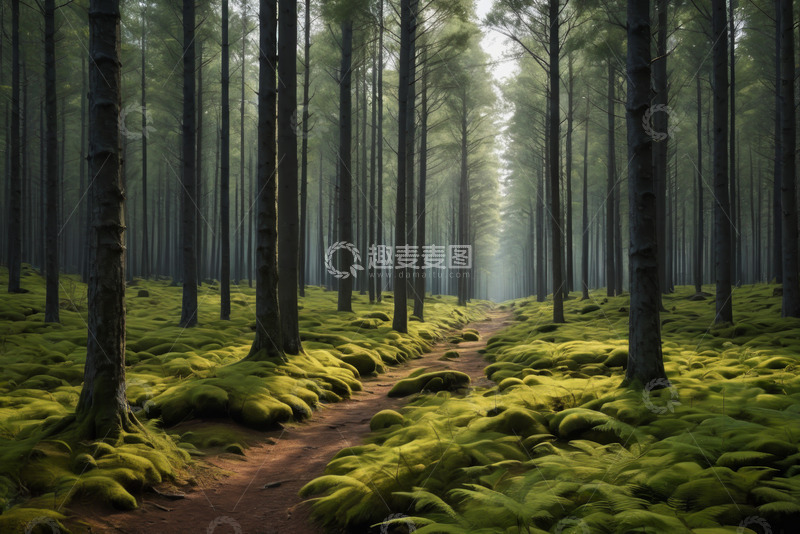 高清大图下载【趣麦麦图】茂密森林中的绿色小径