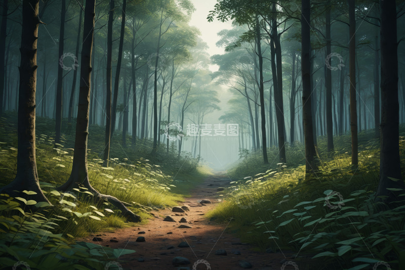 高清大图下载【趣麦麦图】阳光照耀下的森林小径