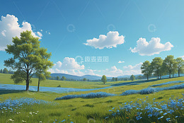 户外草原蓝天白云风景