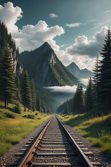 山间延伸的铁路风景