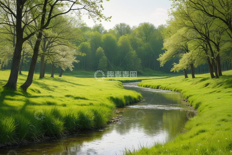 高清大图下载【趣麦麦图】春日溪边树林自然风光
