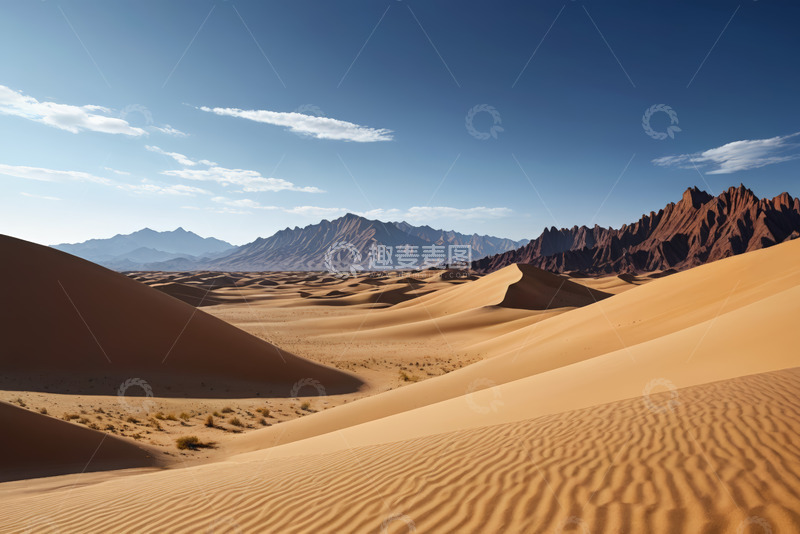 高清大图下载【趣麦麦图】广袤沙漠与远处山脉景观