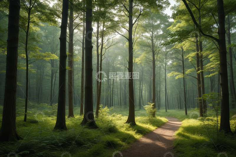 高清大图下载【趣麦麦图】阳光照耀下的森林小径