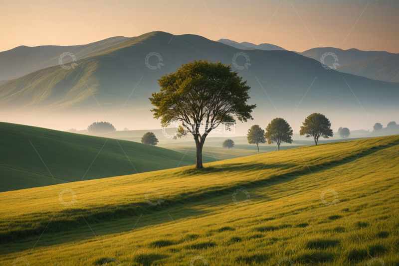 高清大图下载【趣麦麦图】绿色草地与远处山峦风景