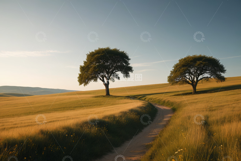 高清大图下载【趣麦麦图】田野间小路与树木风景