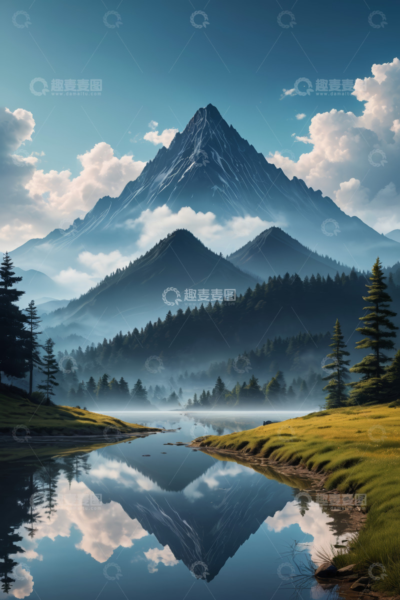 高清大图下载【趣麦麦图】山间湖泊自然风光全景