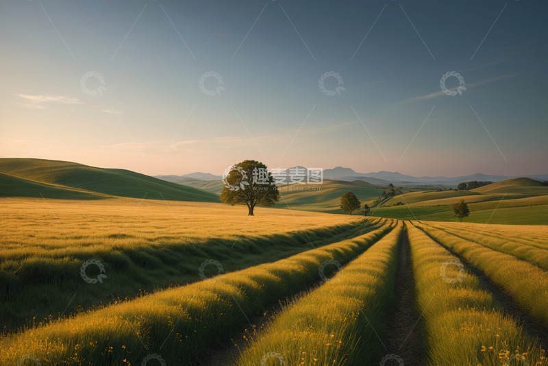 高清大图下载【趣麦麦图】田园田野风光麦田与孤树