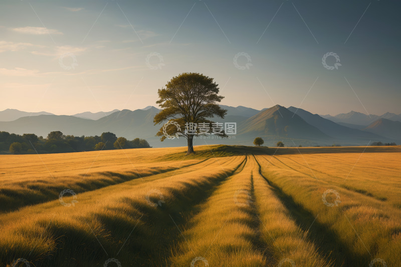 高清大图下载【趣麦麦图】田野中独立树木自然风光