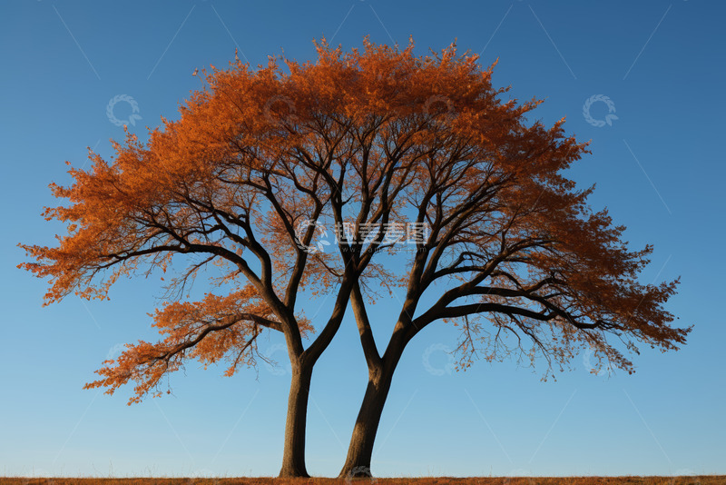 高清大图下载【趣麦麦图】秋天户外双树蓝天景象