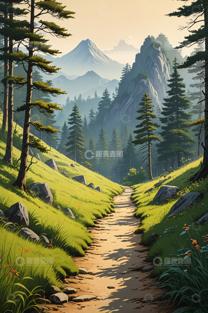 高清大图下载【趣麦麦图】山间森林中的小径风景