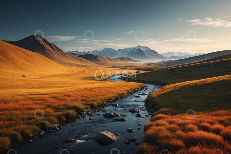 高清大图下载【趣麦麦图】山间草原河流自然风光