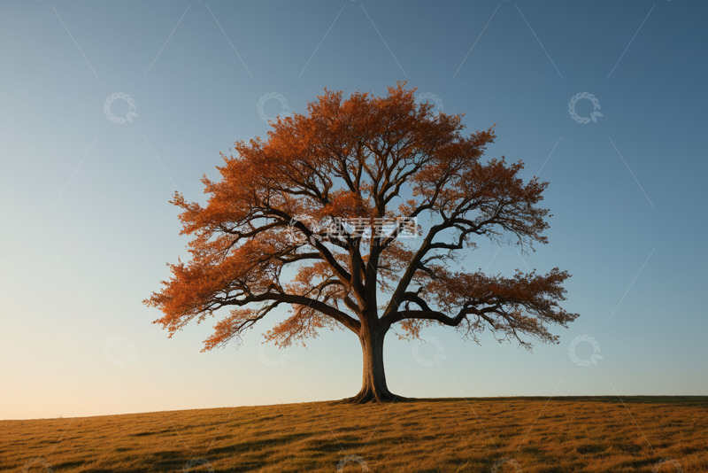高清大图下载【趣麦麦图】草原上的单棵秋色大树