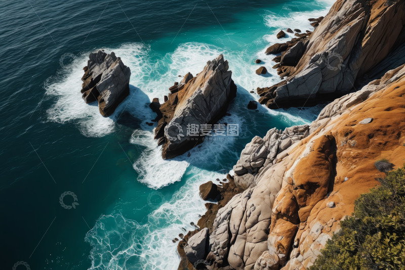 高清大图下载【趣麦麦图】海岸边海浪拍打岩石景观