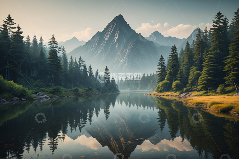 高清大图下载【趣麦麦图】山林湖泊自然风光全景