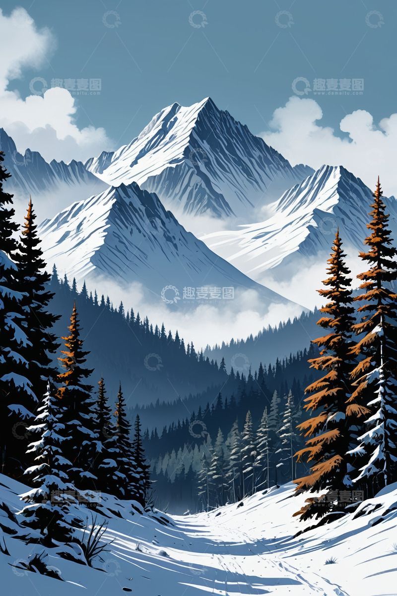 高清大图下载【趣麦麦图】雪山森林雪景自然风光