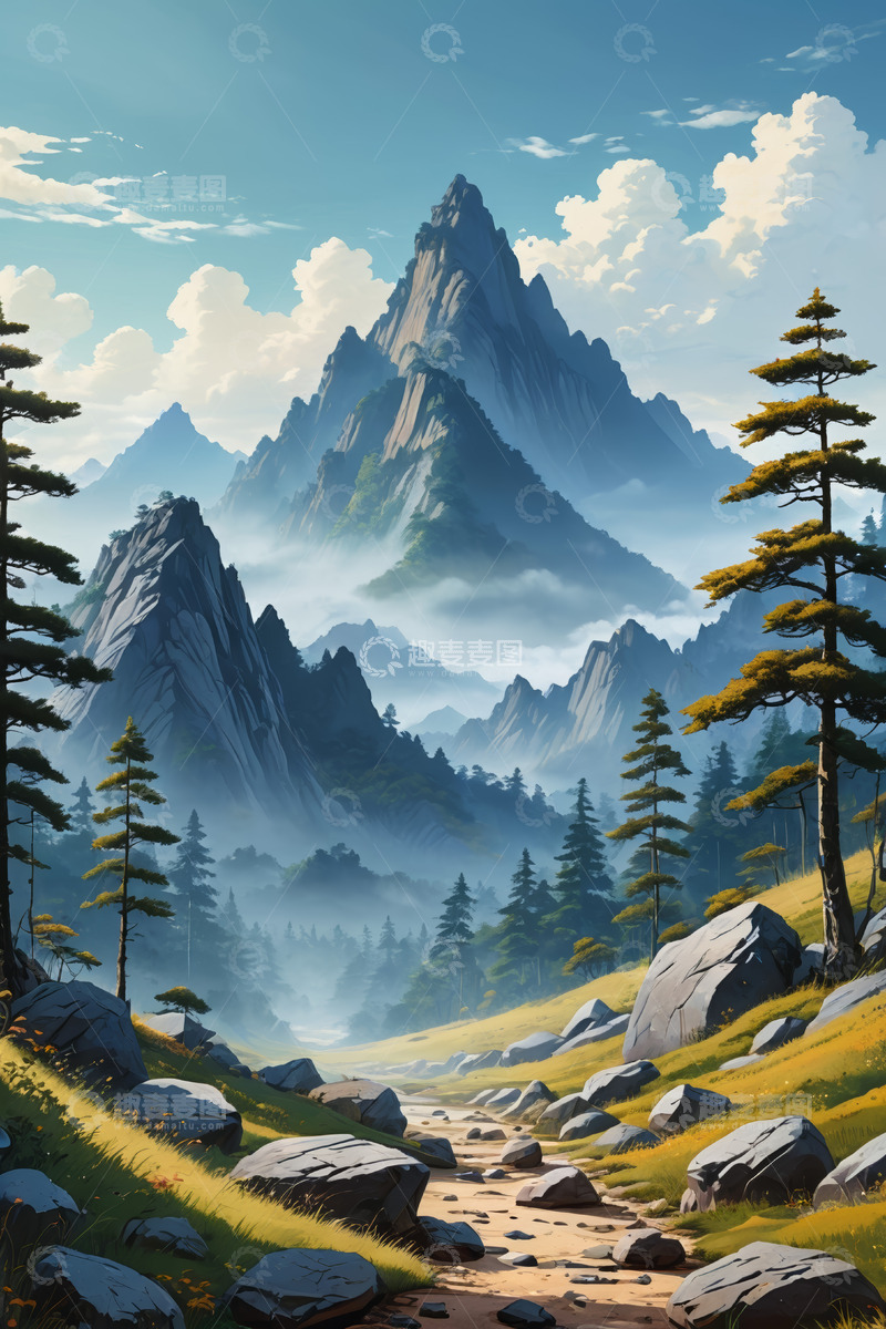 高清大图下载【趣麦麦图】山间森林自然风光全景