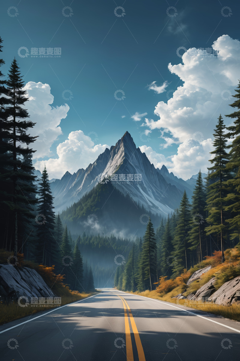 高清大图下载【趣麦麦图】山间公路与森林山脉景观