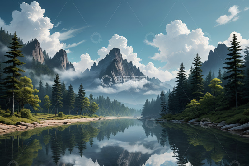 高清大图下载【趣麦麦图】山林湖泊自然风光