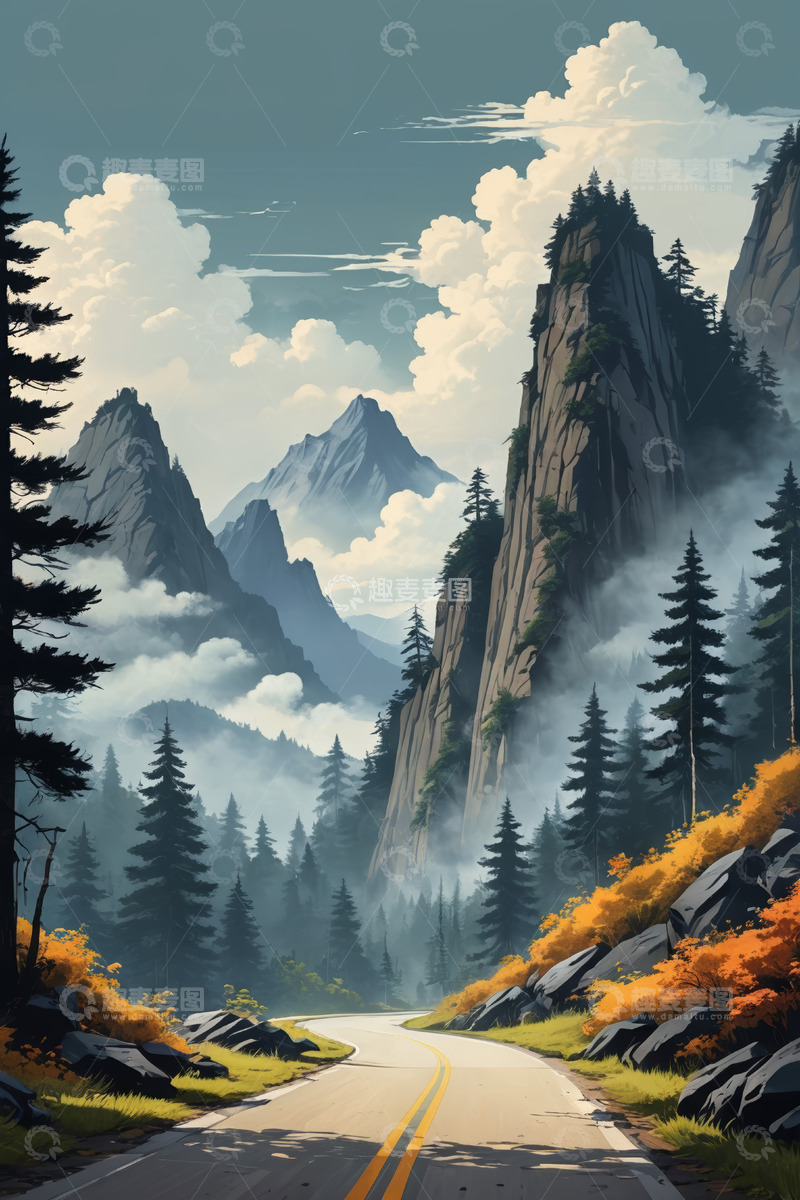 高清大图下载【趣麦麦图】山间公路自然风光