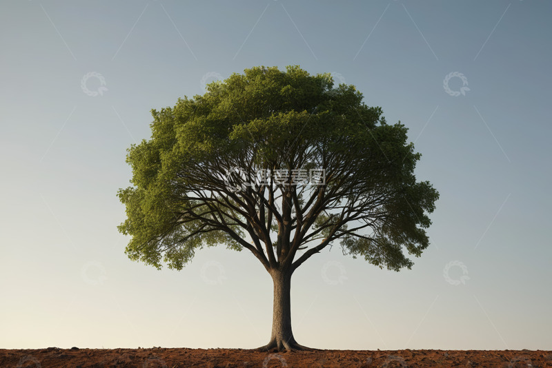 高清大图下载【趣麦麦图】孤树挺立在开阔地面