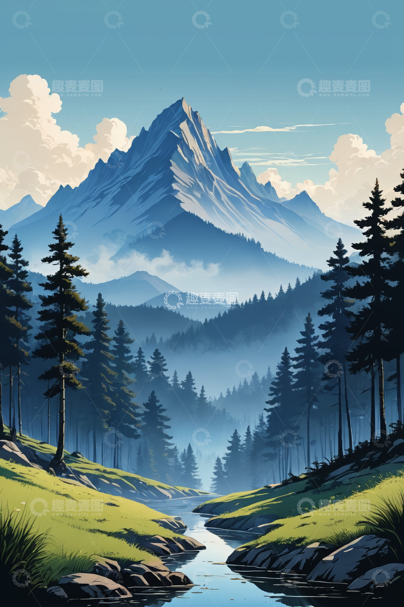 高清大图下载【趣麦麦图】山林间河流自然风光