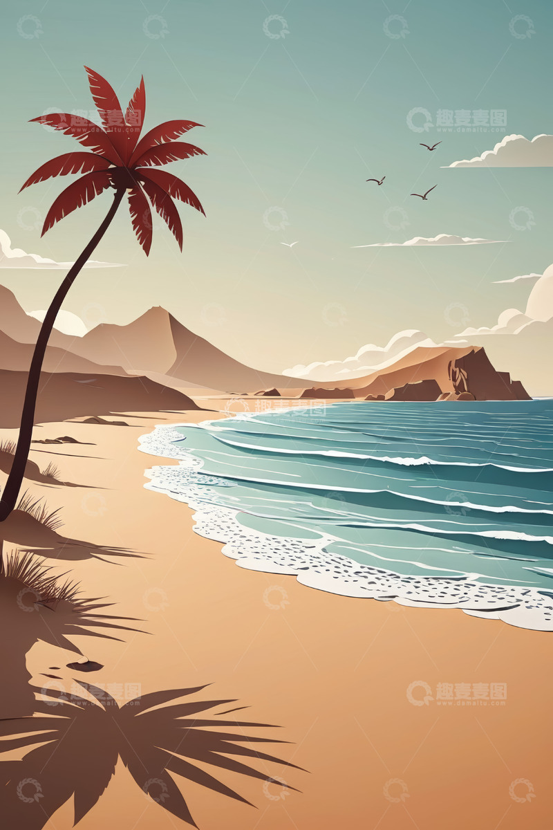 高清大图下载【趣麦麦图】海滩自然风光动画场景