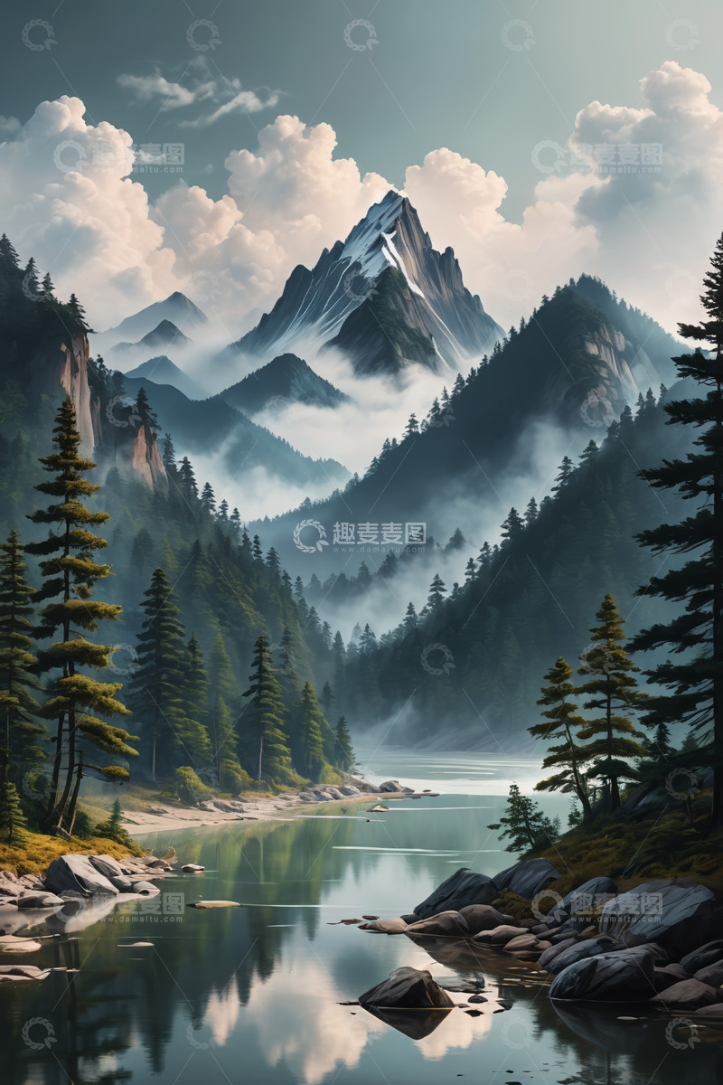 高清大图下载【趣麦麦图】山林湖泊自然风光全景