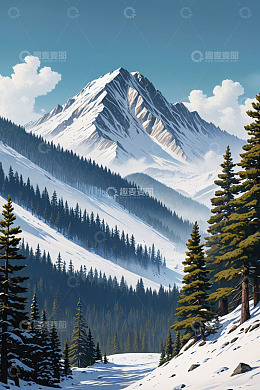 雪山森林自然风景