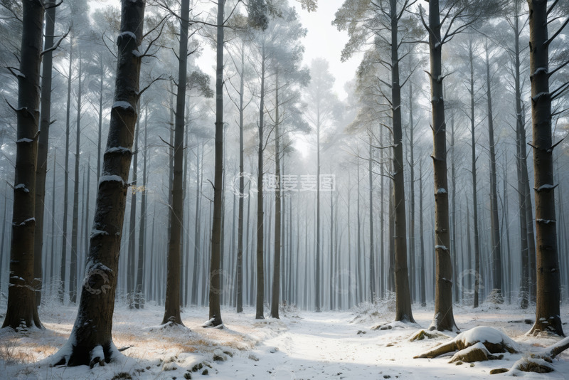 高清大图下载【趣麦麦图】冬日雪覆森林景象