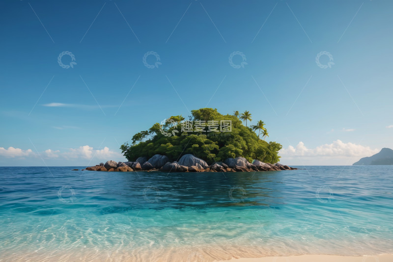 高清大图下载【趣麦麦图】海中绿树覆盖的小岛风光