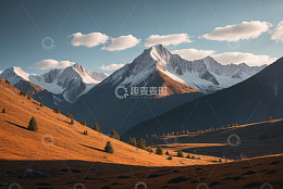 户外雪山与秋日山坡风光