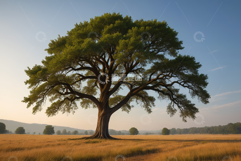 高清大图下载【趣麦麦图】田野中一棵茂盛的大树