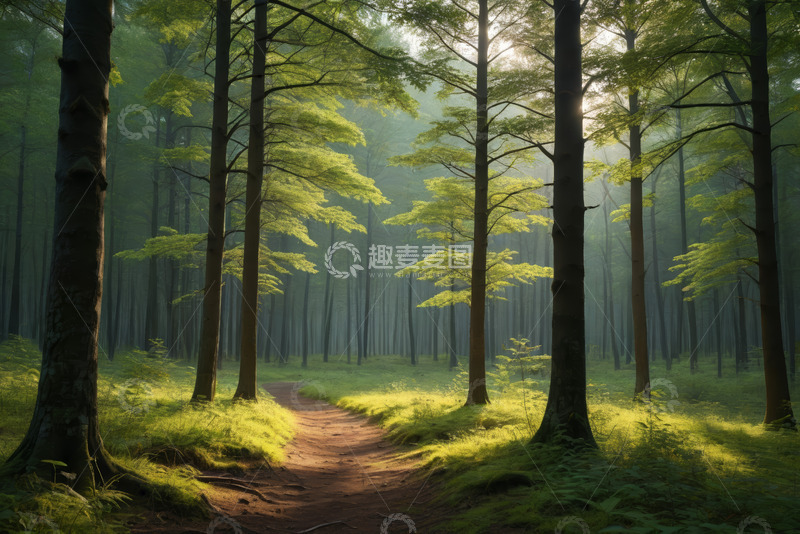 高清大图下载【趣麦麦图】阳光照耀下的森林小径