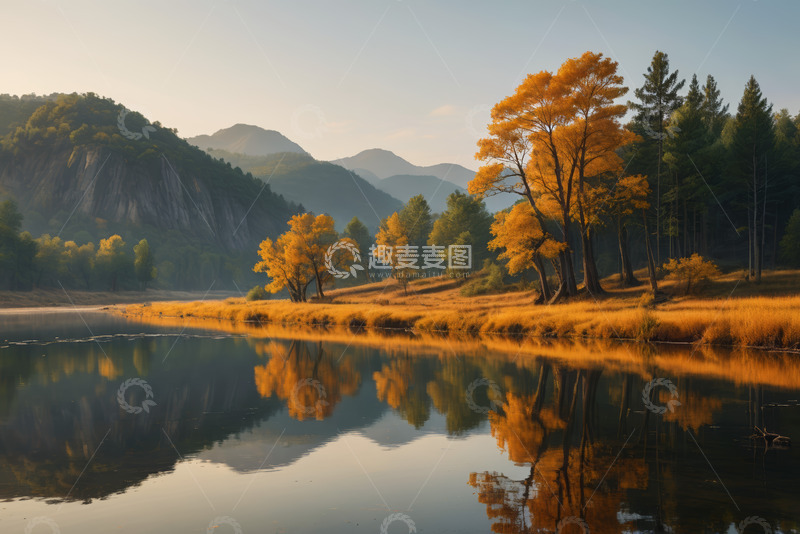 高清大图下载【趣麦麦图】山林湖畔秋日风光