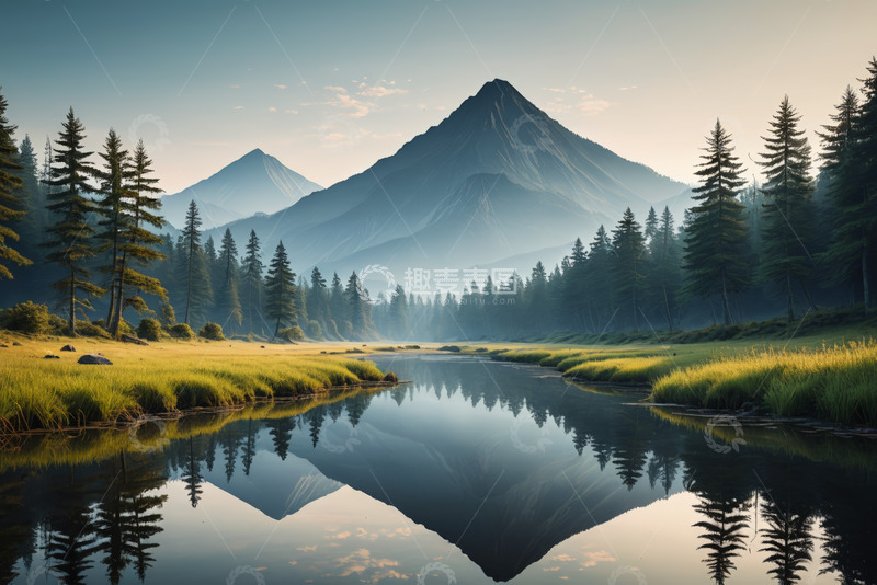 高清大图下载【趣麦麦图】山林间宁静的河流自然风光