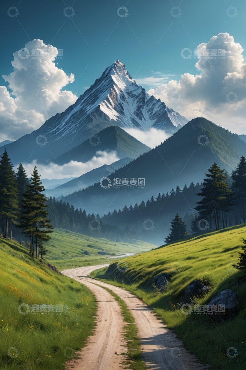 高清大图下载【趣麦麦图】山间草地蜿蜒小路自然风光