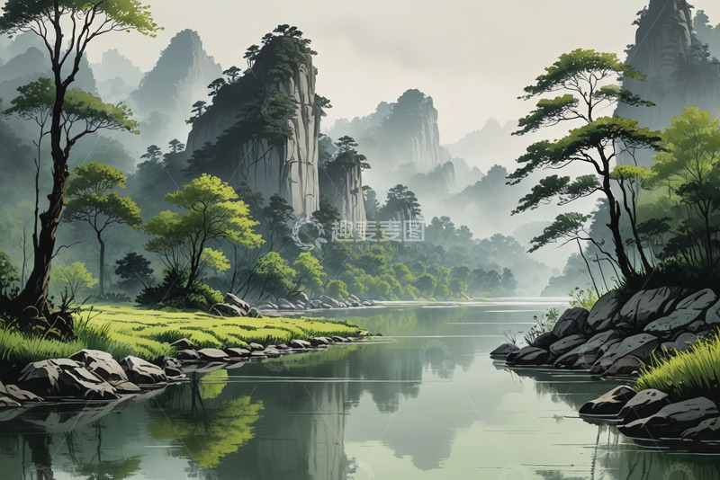 高清大图下载【趣麦麦图】山水相依的自然风景